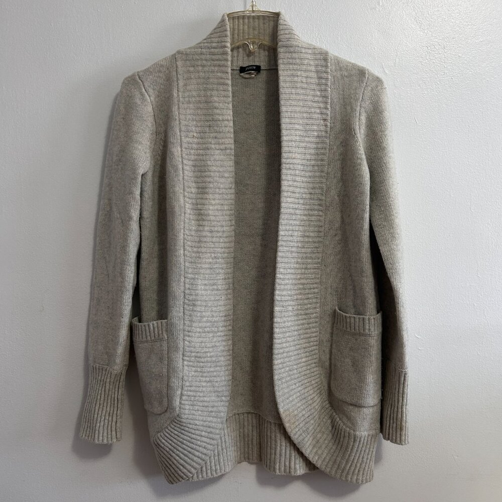 J.Crew open knit shawl cardigan gray wool cashmere sweater blazer Womens sz XS